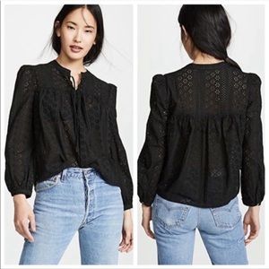 Madewell Black Eyelet Lace Peasant Top